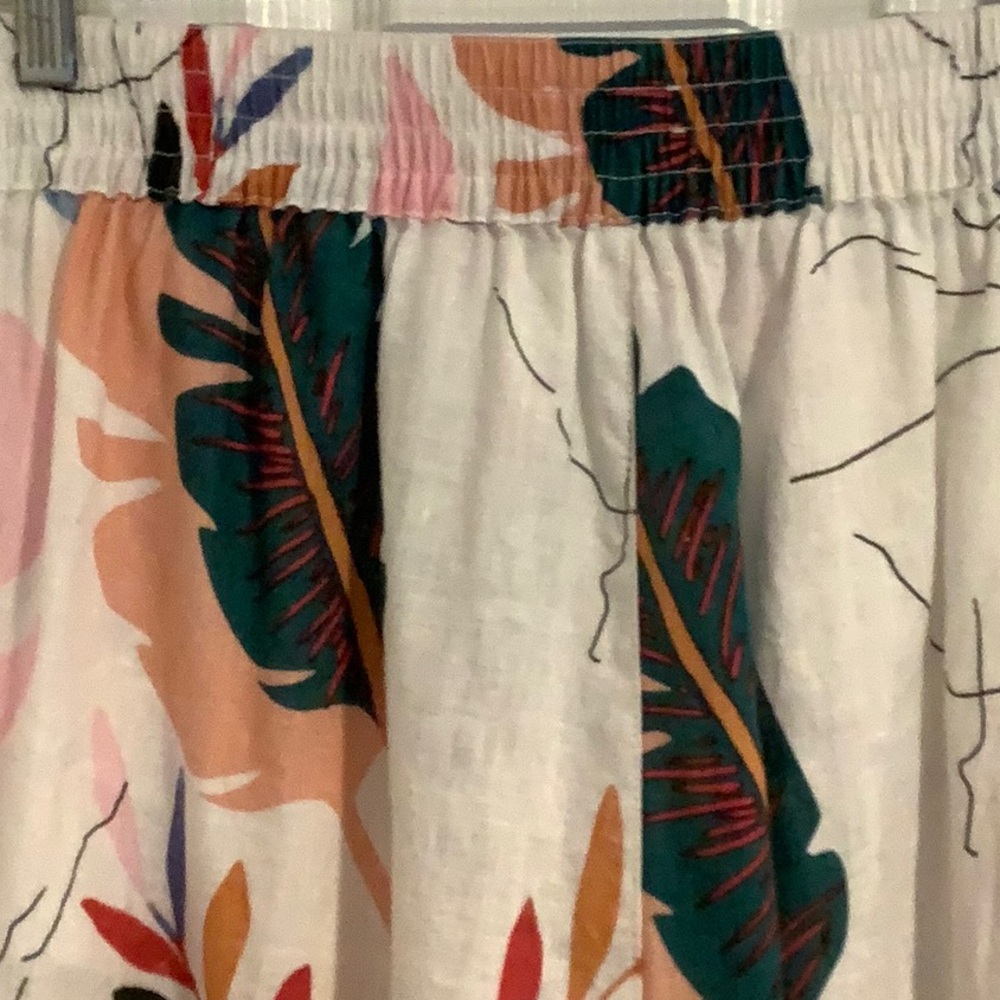 CYNTHIA ROWLEY 100% Linen Leaf Print Lightweight Resortwear Wide Leg Pants L - Picture 4 of 6